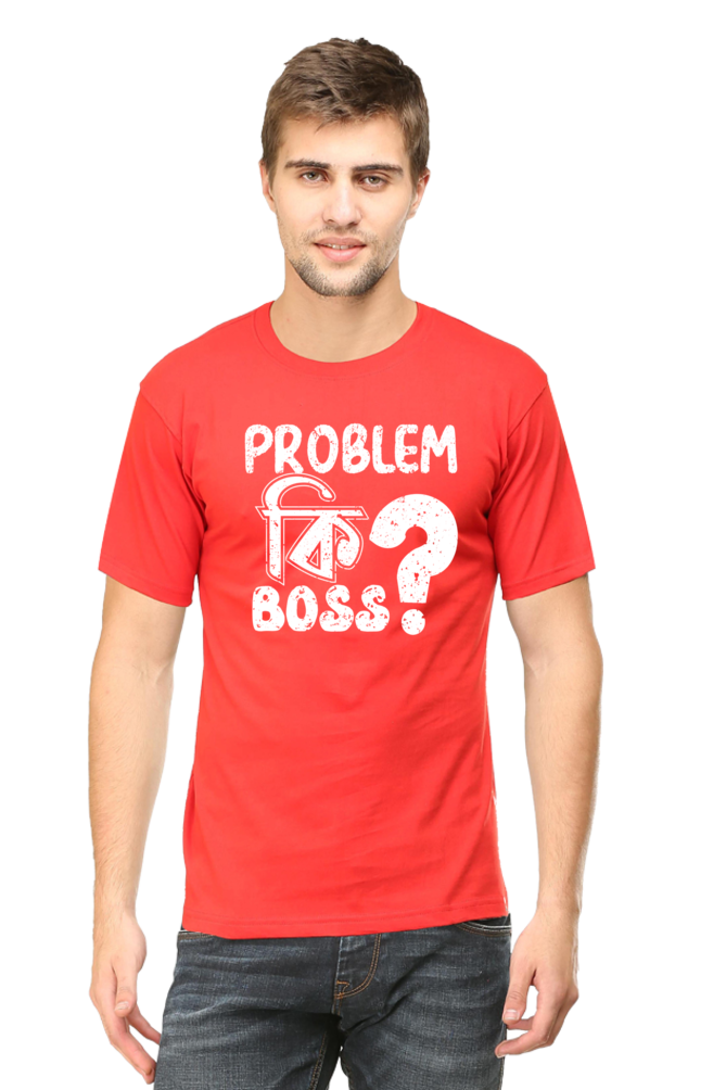 Round Neck Cotton T-Shirt with Bold - Problem Ki Boss - Typography