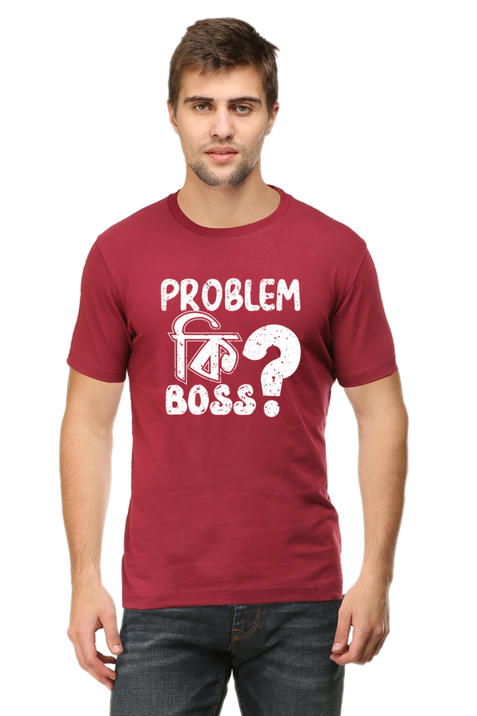 Round Neck Cotton T-Shirt with Bold - Problem Ki Boss - Typography