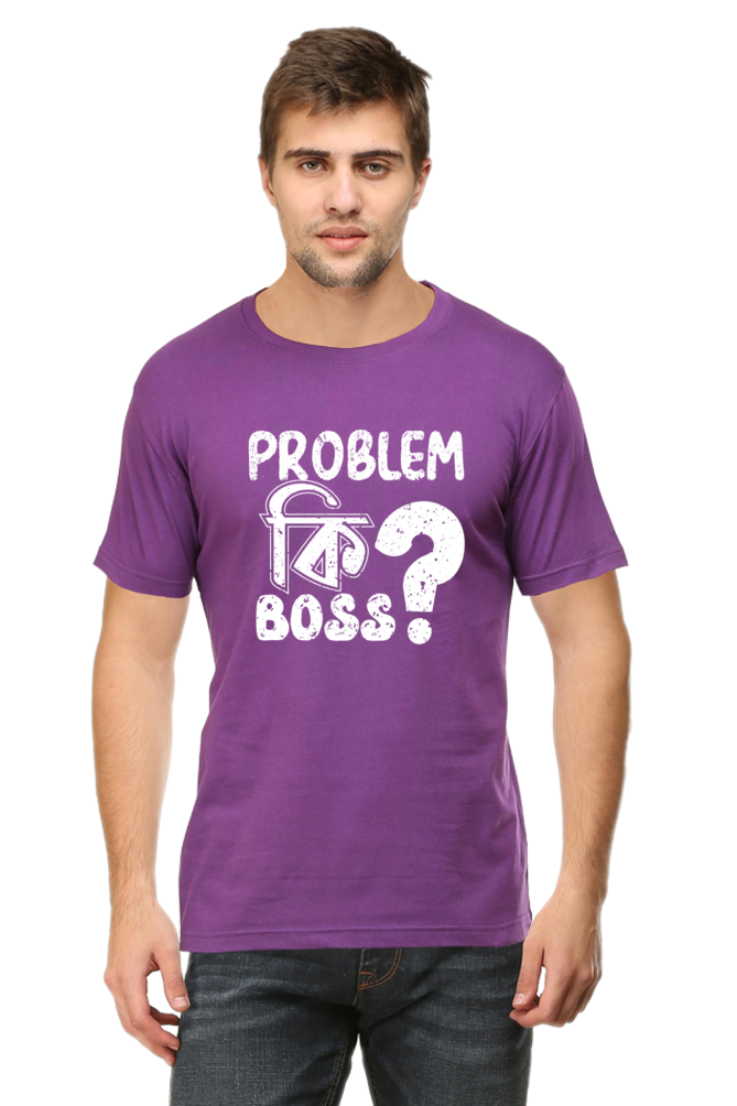 Round Neck Cotton T-Shirt with Bold - Problem Ki Boss - Typography