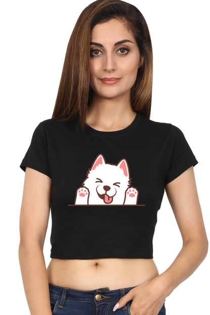 Funny meow face graphic Women cotton Crop Top