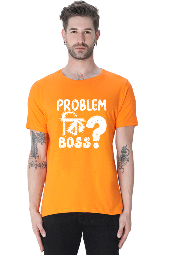 Round Neck Cotton T-Shirt with Bold - Problem Ki Boss - Typography