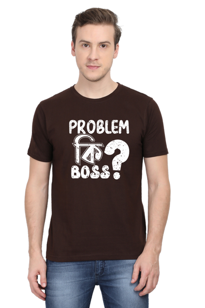 Round Neck Cotton T-Shirt with Bold - Problem Ki Boss - Typography