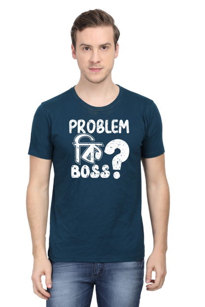 Round Neck Cotton T-Shirt with Bold - Problem Ki Boss - Typography