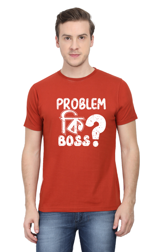 Round Neck Cotton T-Shirt with Bold - Problem Ki Boss - Typography