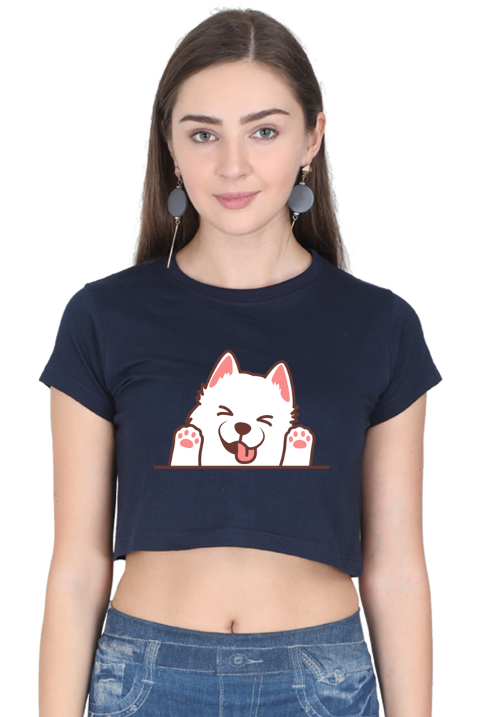 Funny meow face graphic Women cotton Crop Top