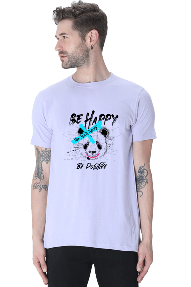 Panda Vibes Blue Cross Art on Cotton T-shirt