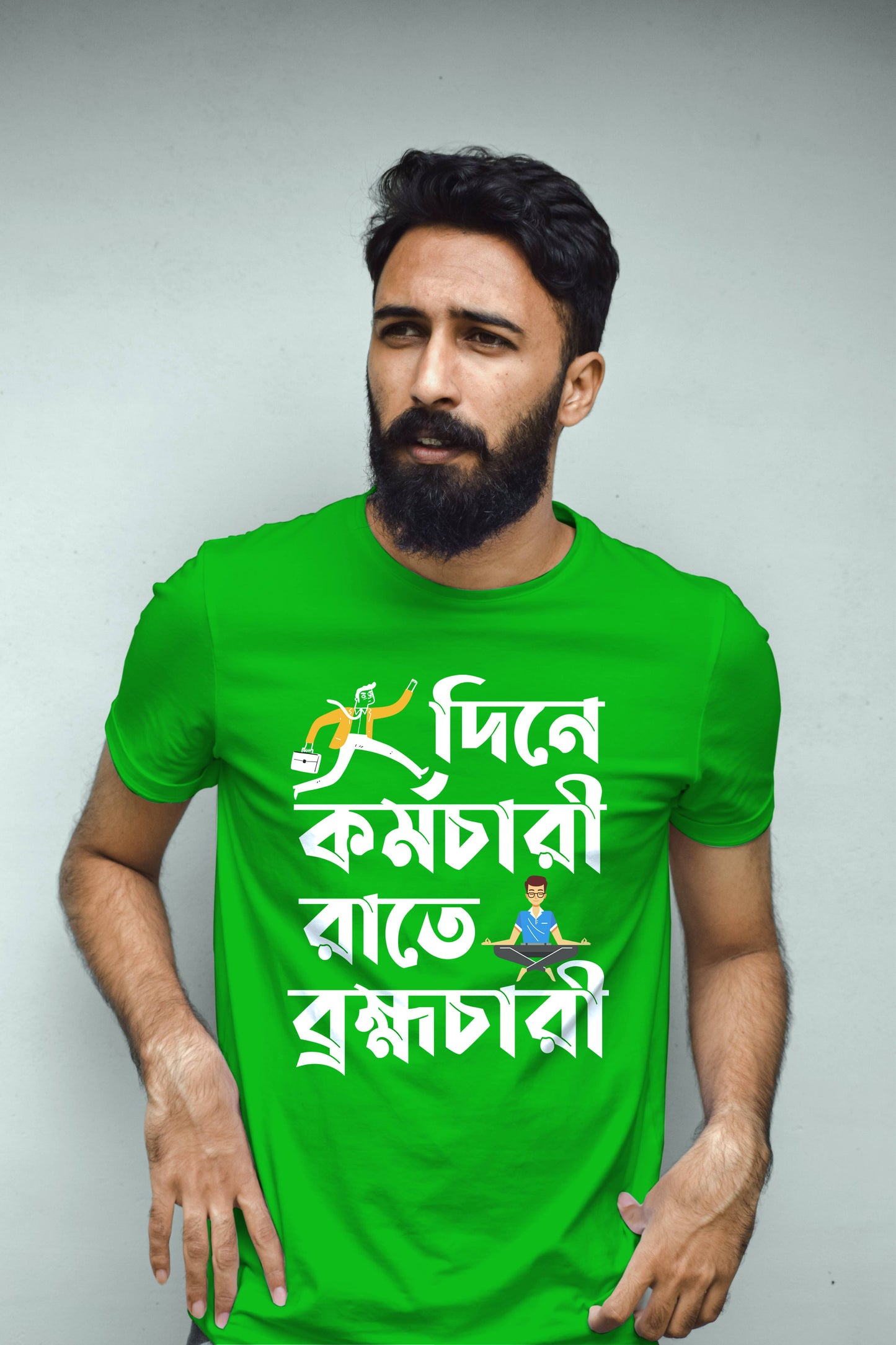 Dine Kormochari Rate Bromhochari  Typography Printed Cotton Tee