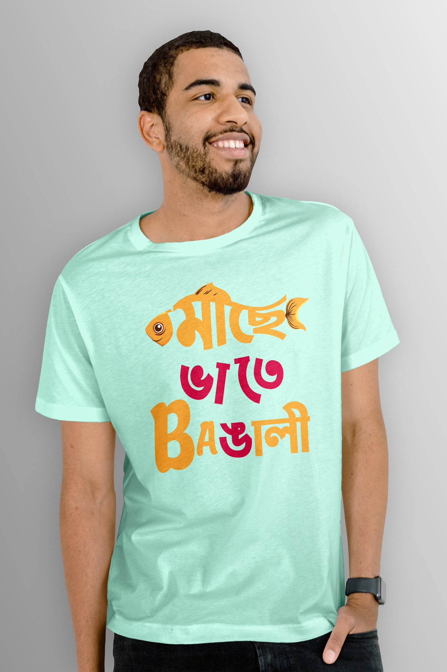 Men's Classic Round Neck cotton T-Shirt - Mache Bhate Bangali